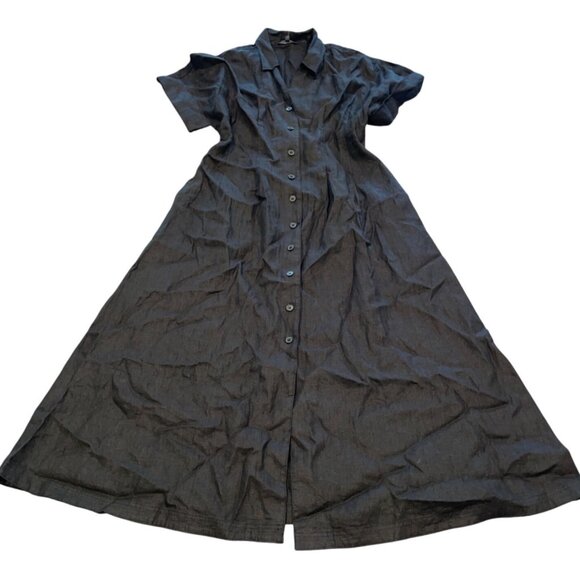 NWT Madewell Sz M Pleated Midi Shirtdress 100% Linen Black Short Sleeve NU580 - Picture 4 of 13